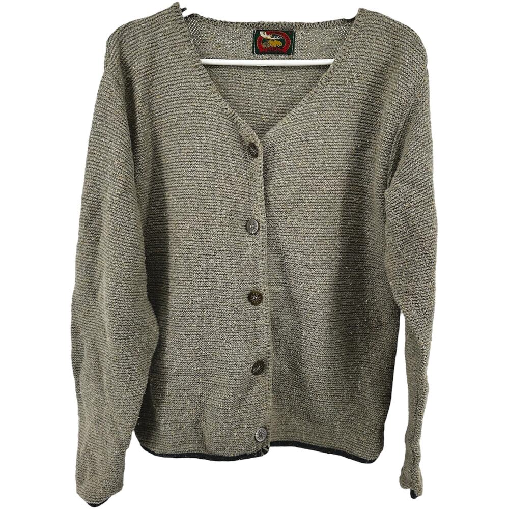 Vintage ALPS Cardigan Button Down Cotton Sweater USA V-Neck Knit Beige Large